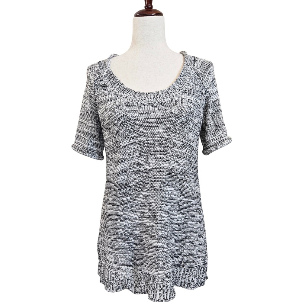 Cabi Y2K Women's Gray Knit Marled Sweater Top Small Short Sleeve‎ Softcore Chic